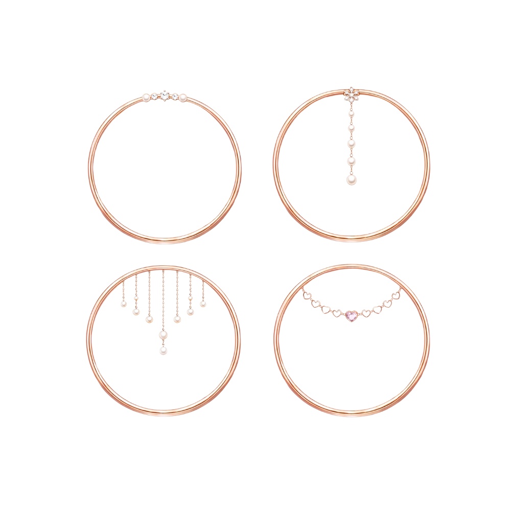 【アイコンリング】ローズゴールド パール&ハートチャーム4点セット|上品デザイン|透過PNG
