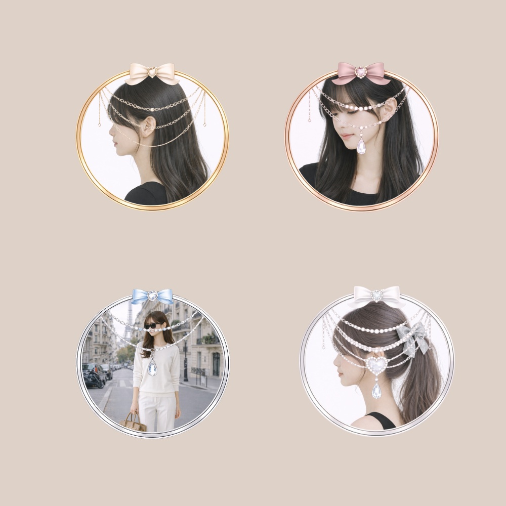 【アイコンリング】リボン&多段チェーンドロップ4点セット|上品プリンセスデザイン|透過PNG