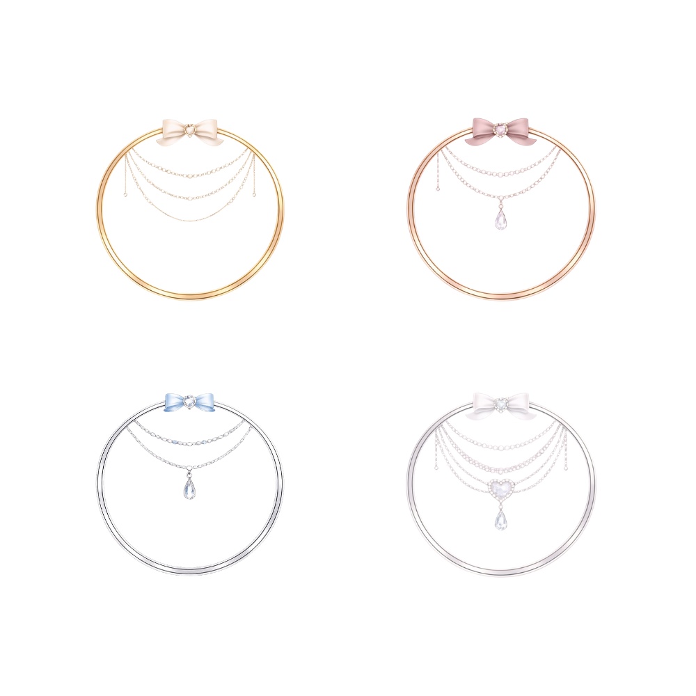 【アイコンリング】リボン&多段チェーンドロップ4点セット|上品プリンセスデザイン|透過PNG