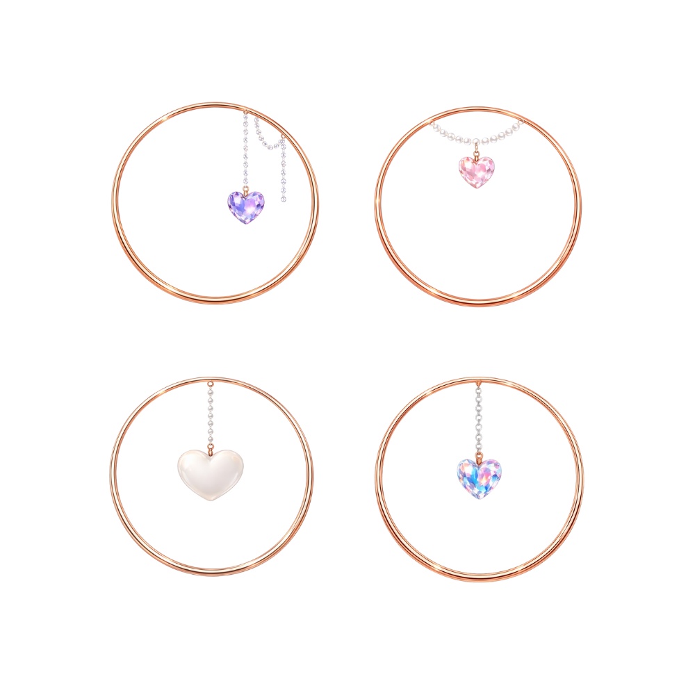 【アイコンリング】ハート宝石ドロップ4点セット|透明感ジュエリー|透過PNG