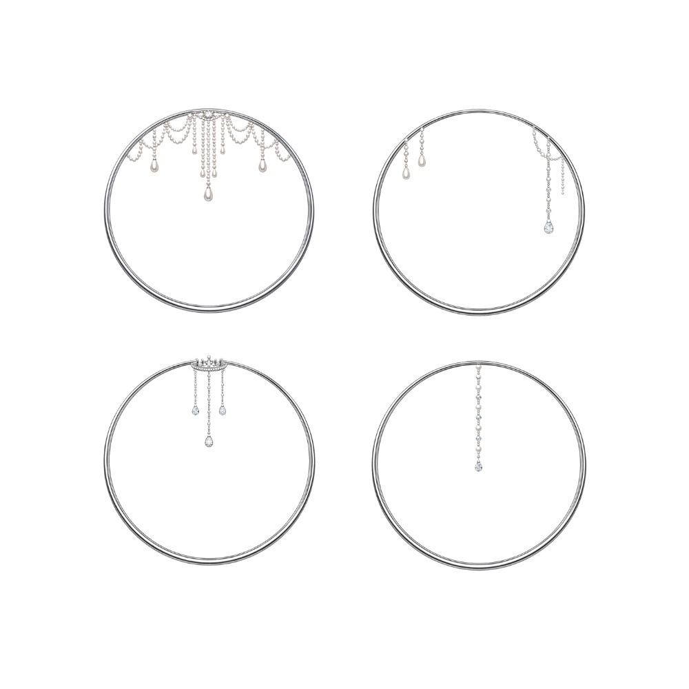 【アイコンリング】シルバー雫チェーン4点セット|繊細ジュエリーデザイン|透過PNG