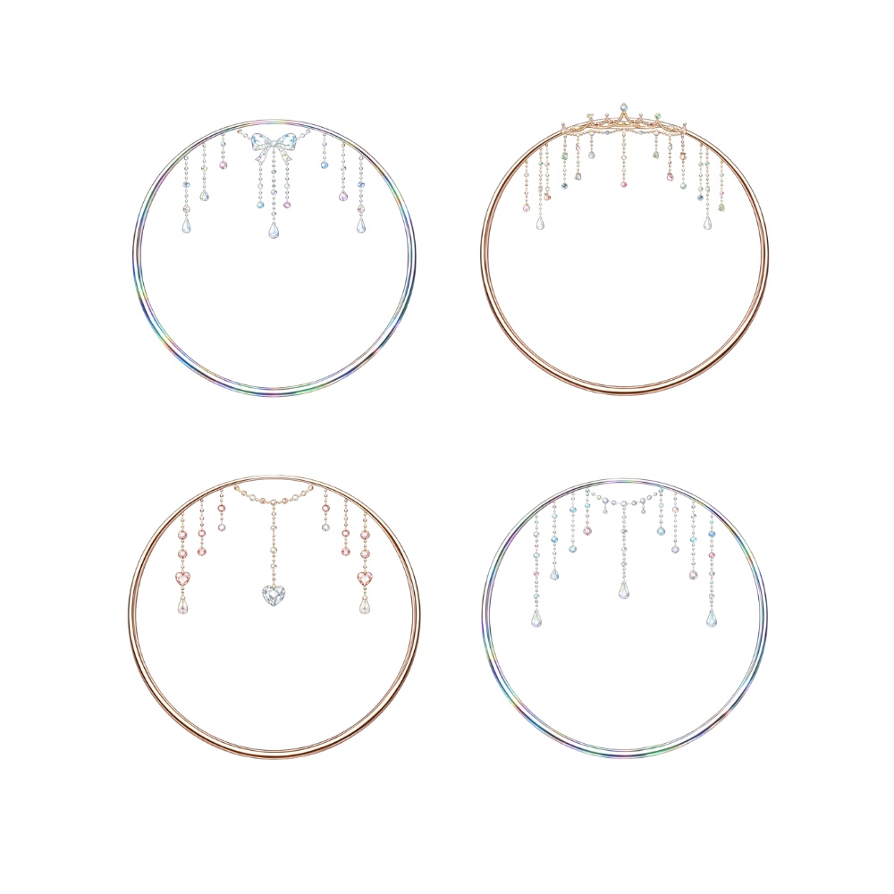 【アイコンリング】オーロラ王冠&多連ドロップ4点セット|幻想プリンセスデザイン|透過PNG