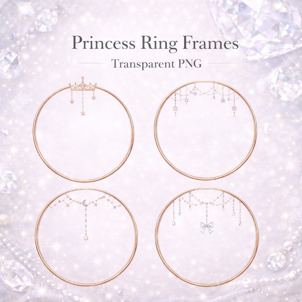 【アイコンリング】王冠×星モチーフ ロイヤル姫系4点セット｜透過PNG Transparent PNG