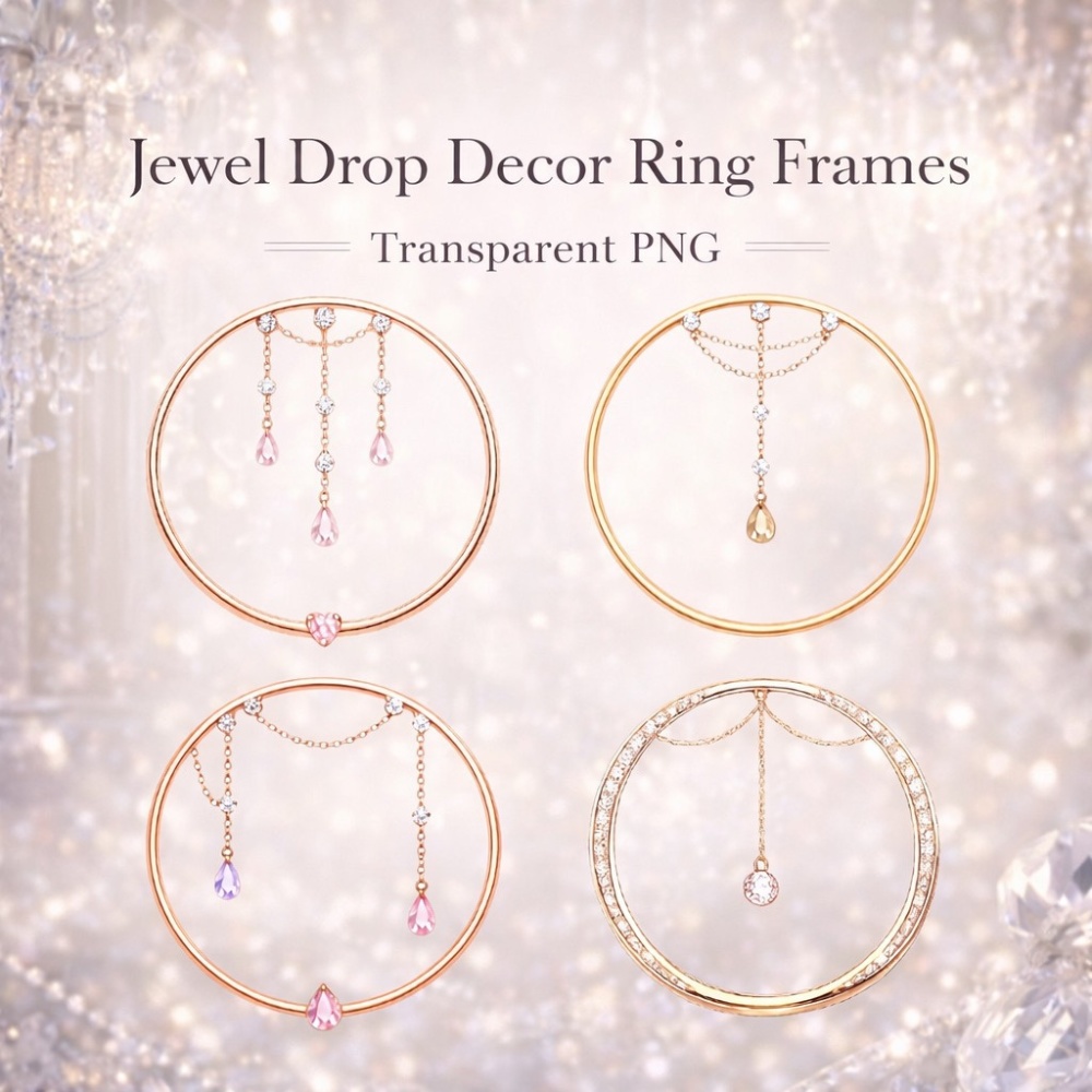【アイコンリング】ジュエルドロップ揺れ装飾4点セット｜透過PNG