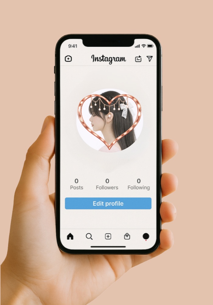 【アイコンリング】ローズゴールド ハートフレーム4点セット|上品ドロップ装飾|透過PNG