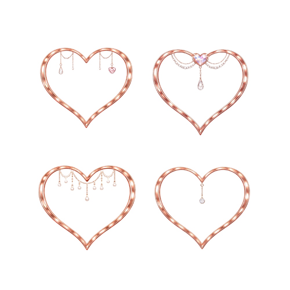 【アイコンリング】ローズゴールド ハートフレーム4点セット|上品ドロップ装飾|透過PNG