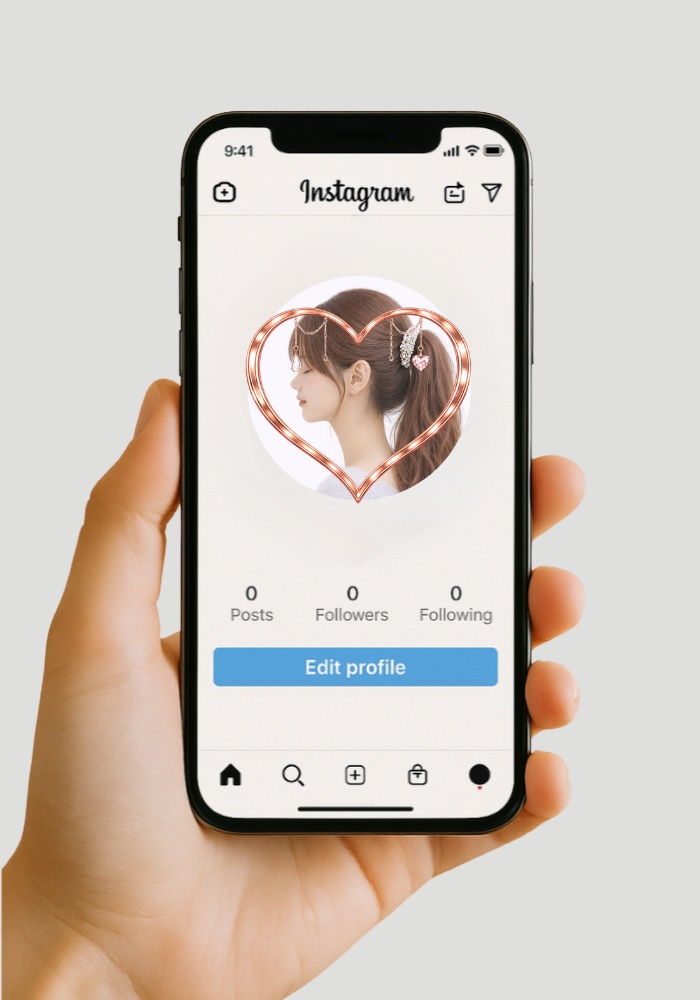 【アイコンリング】ローズゴールド ハートフレーム4点セット|上品ドロップ装飾|透過PNG