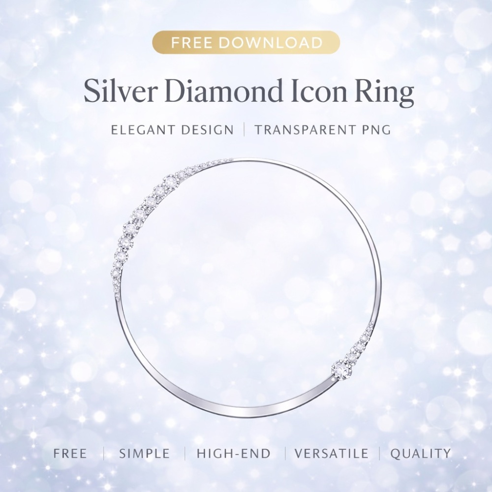 【無料配布】シルバーダイヤ装飾アイコンリング｜上品シンプルデザイン｜透過PNG