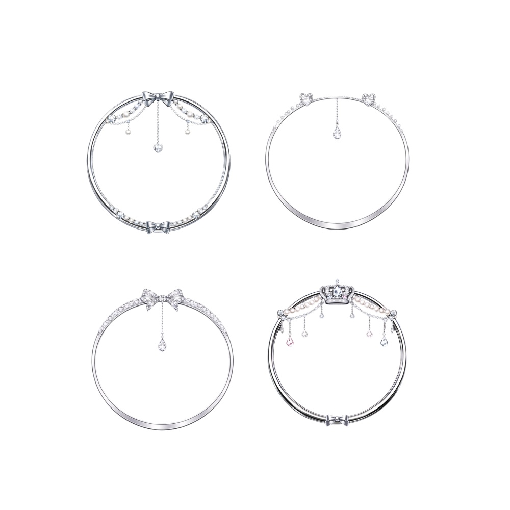 【アイコンリング】シルバープリンセス装飾4点セット 透過PNG。上品リボン&クラウン