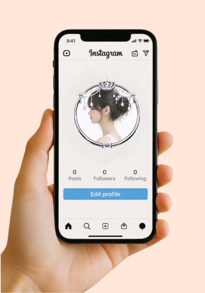 【アイコンリング】シルバープリンセス装飾4点セット 透過PNG。上品リボン&クラウン