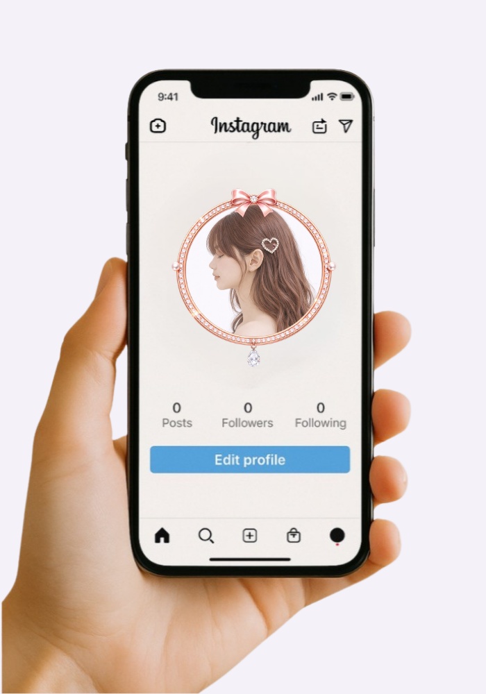 【アイコンリング】ローズゴールド&パール上品フレーム2点セット 透過PNG。リボン&雫ビジュー