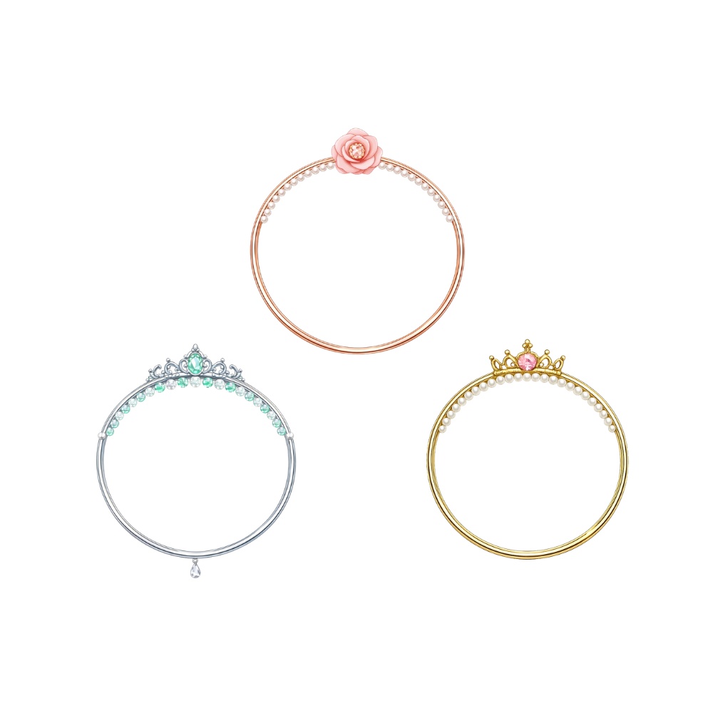 【アイコンリング】プリンセスジュエリーリング3点セット 透過PNG。花&ティアラフレーム