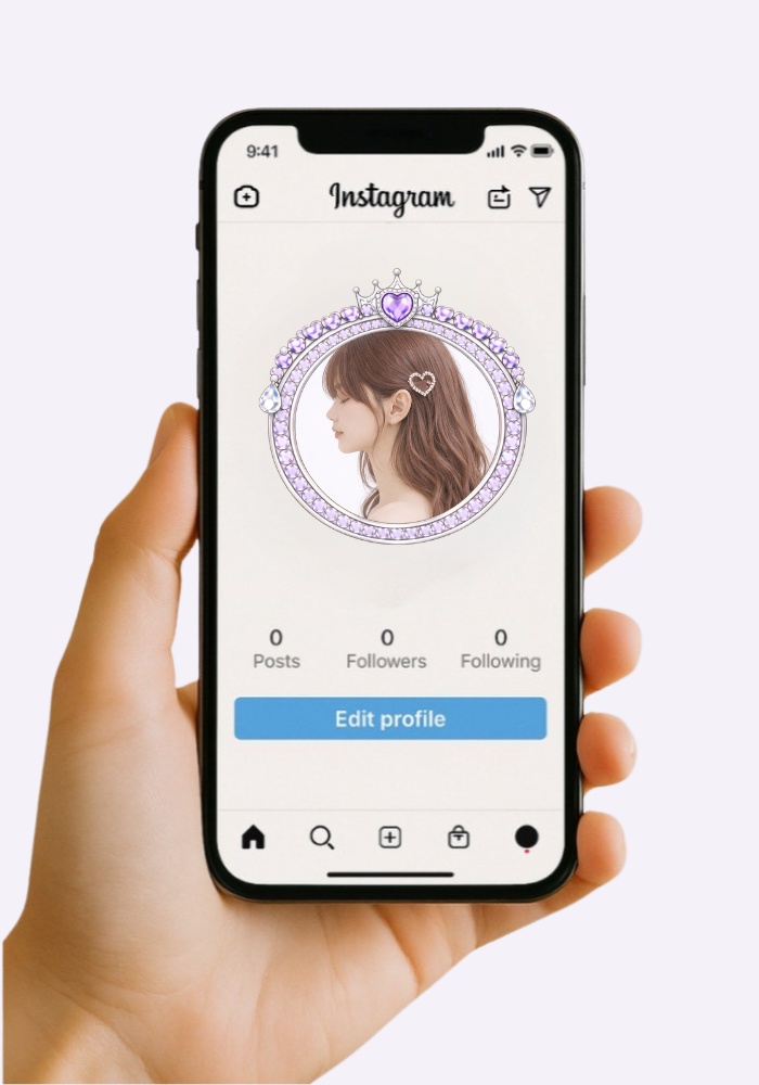 【アイコンリング】ラベンダージュエリー姫リング3点セット 透過PNG。ティアラ&フリルフレーム