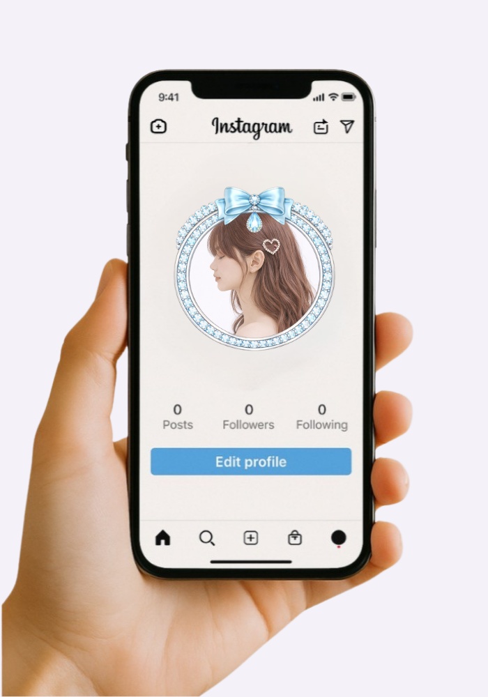 【アイコンリング】アイスブループリンセスリング3点セット 透過PNG。リボン&ティアラフレーム