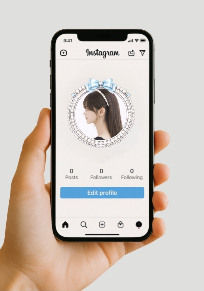 【アイコンリング】アイスブループリンセスリング3点セット 透過PNG。リボン&ティアラフレーム