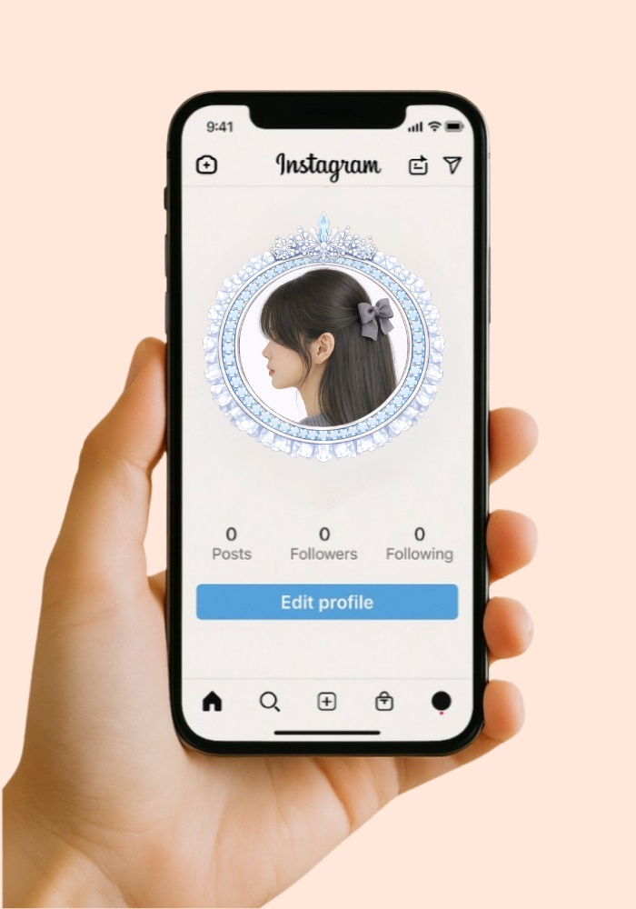 【アイコンリング】アイスブループリンセスリング3点セット 透過PNG。リボン&ティアラフレーム