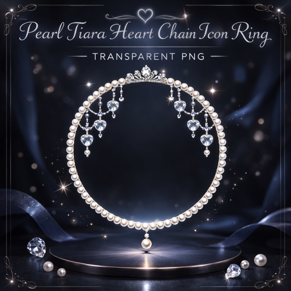 【無料配布・アイコンリング】パールティアラハートチェーンアイコンリング 無料配布 透過PNG