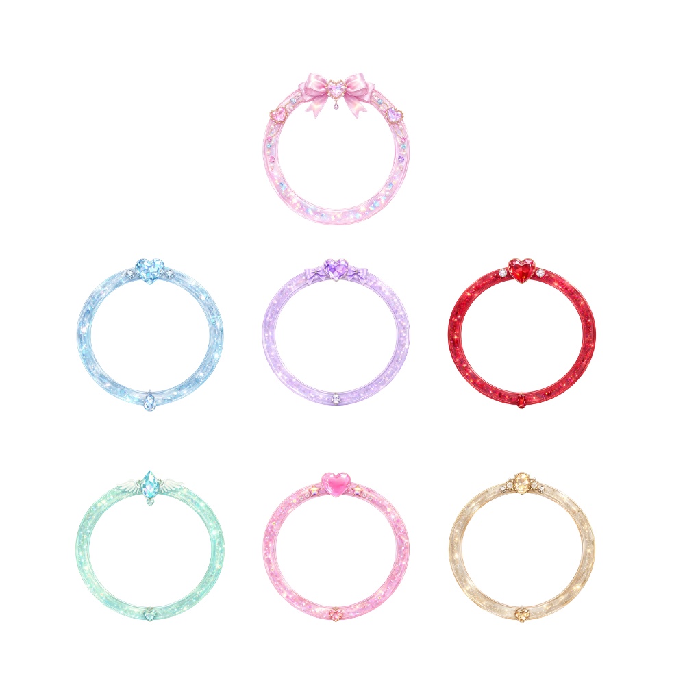 【アイコンリング】カラージュエルハートリング7点セット 透過PNG