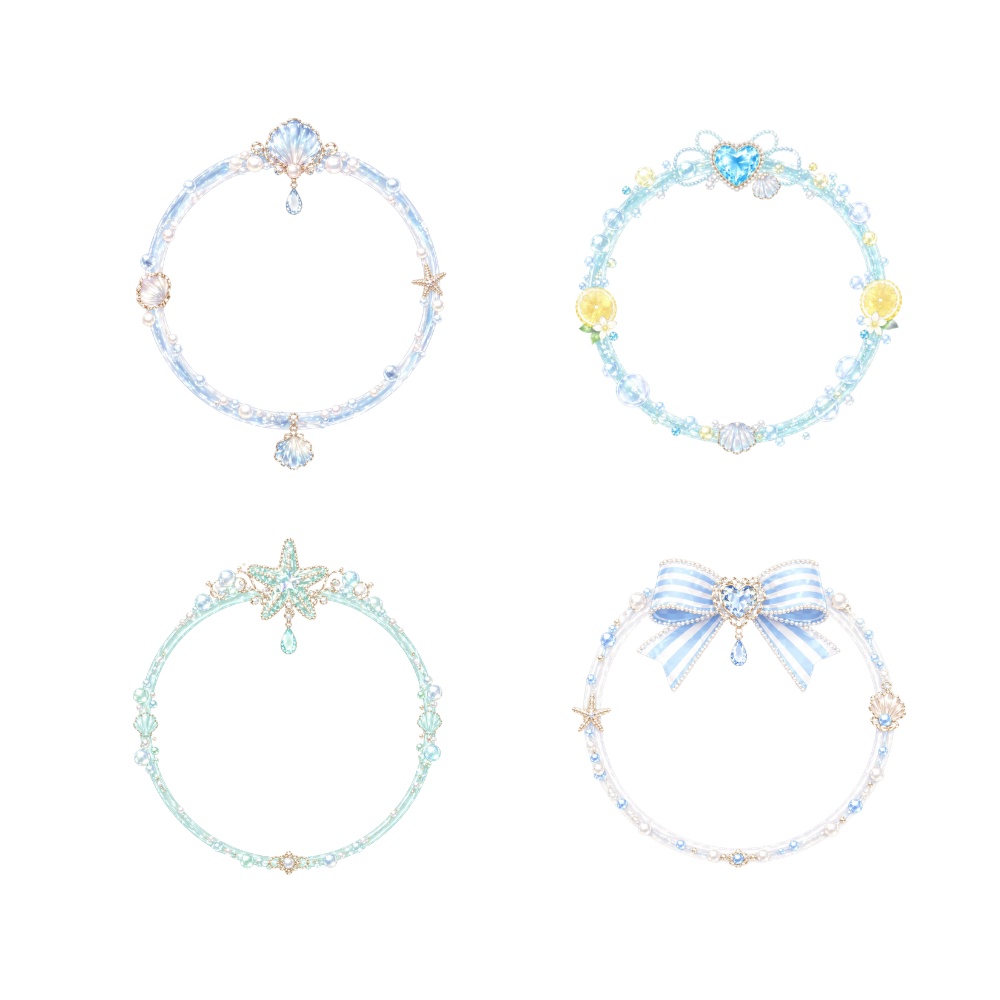 【アイコンリング4点セット】夏色マリンプリンセスコレクション|透過PNG