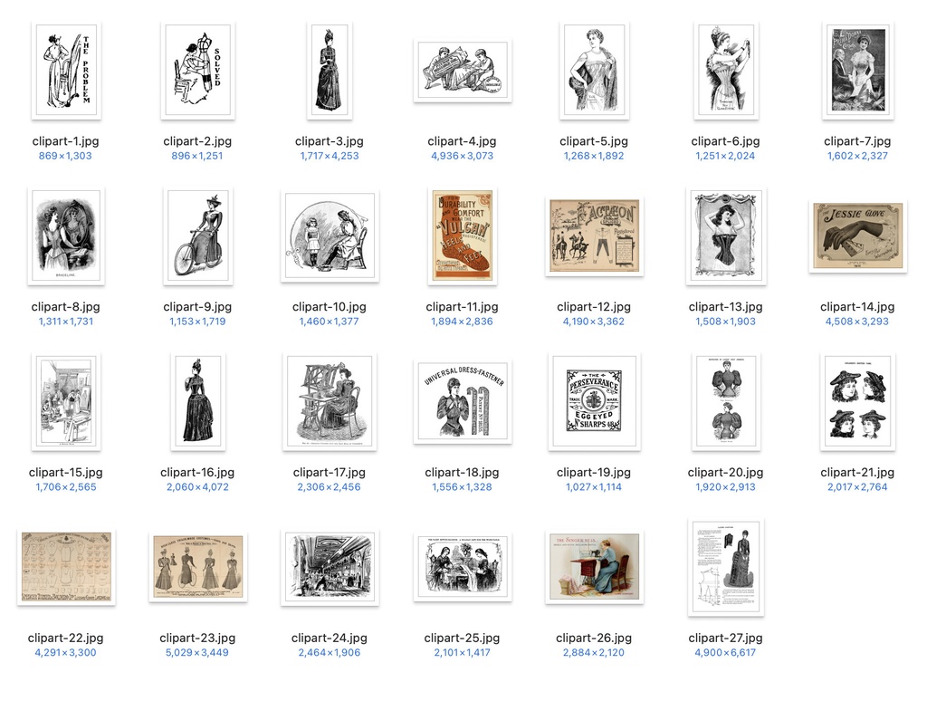 【クリップアート】楽しいドレスメーキングのイラスト素材 【アンティーク・パブリックドメイン】