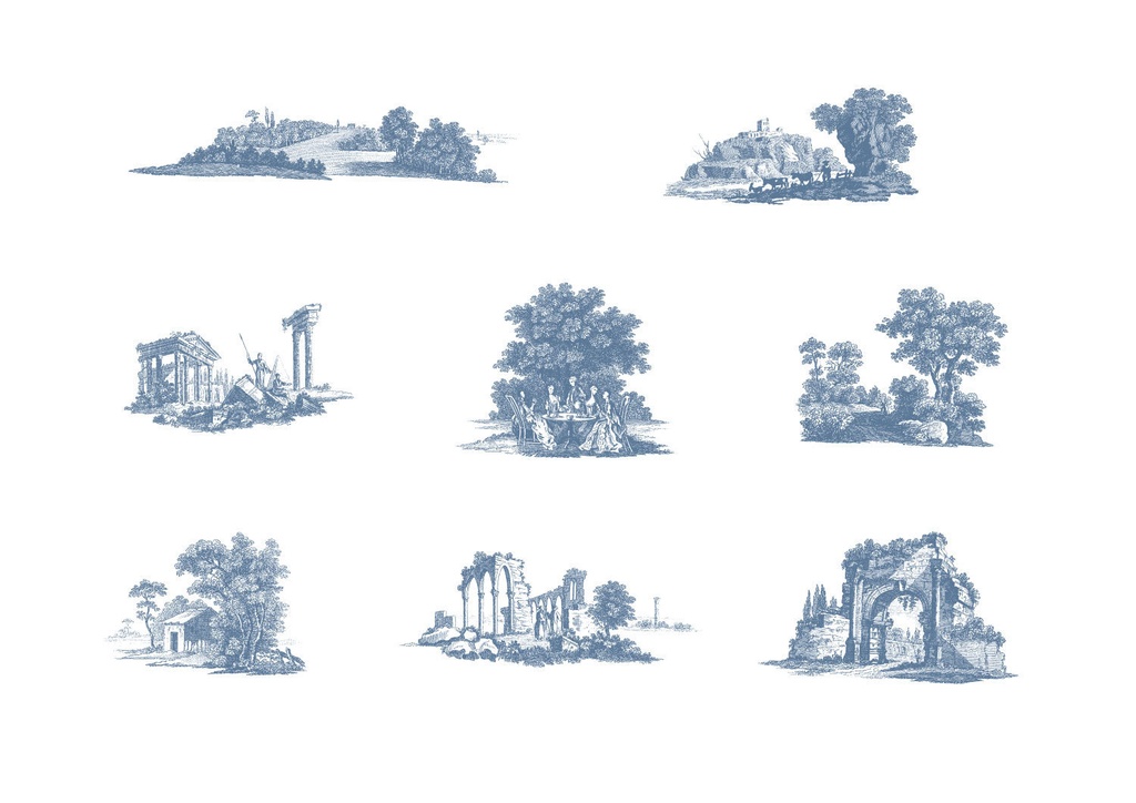 Toile de jouy シームレスパターンとモチーフ【png,pat】