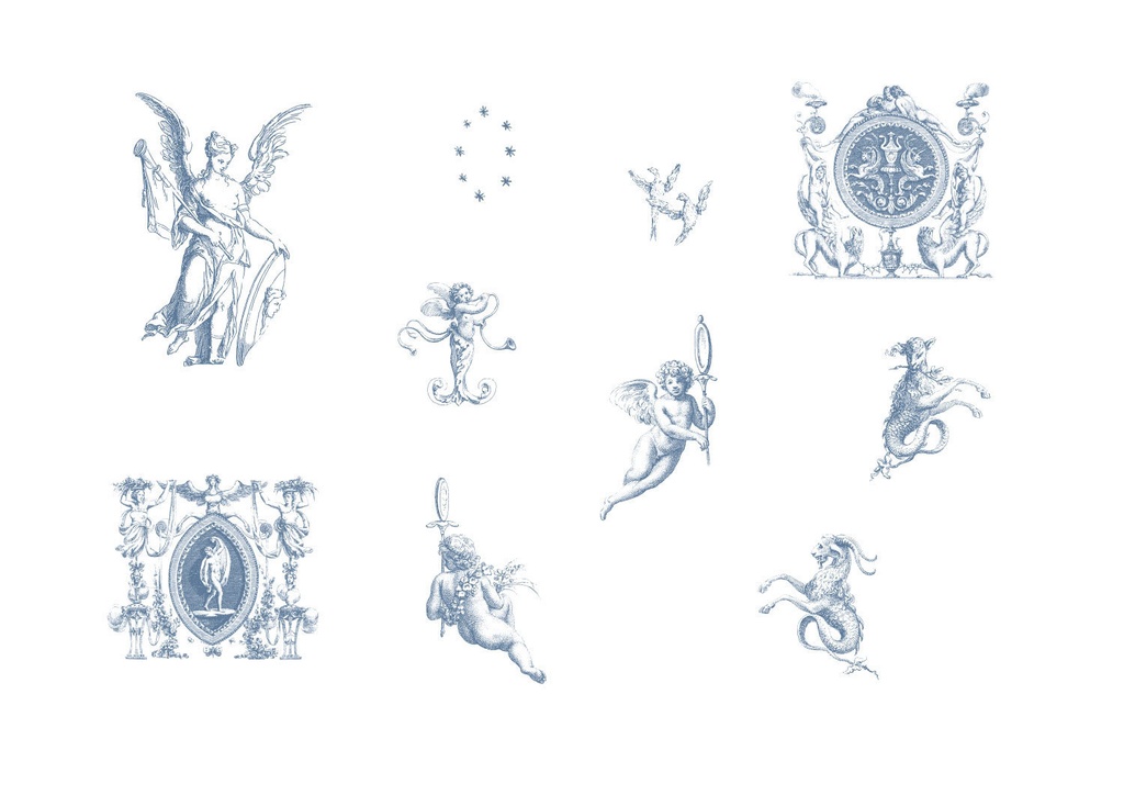 Toile de jouy シームレスパターンとモチーフ【png,pat】