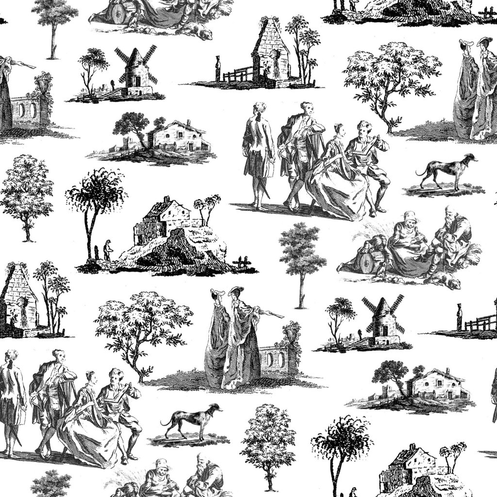 Toile de jouy シームレスパターンとモチーフ【png,pat】