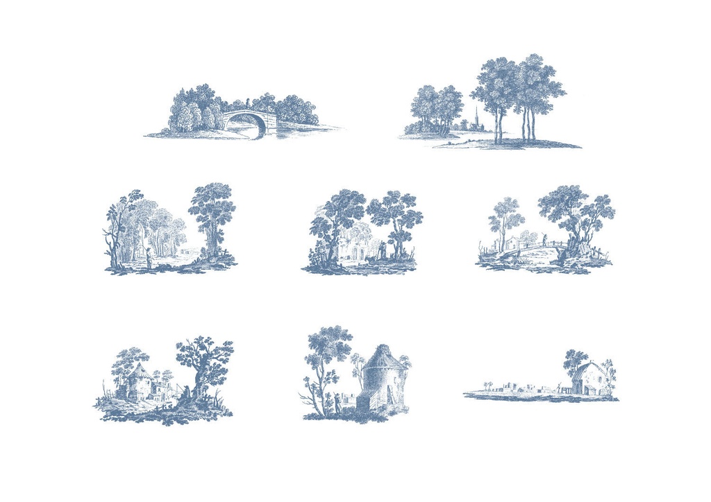 Toile de jouy シームレスパターンとモチーフ【png,pat】