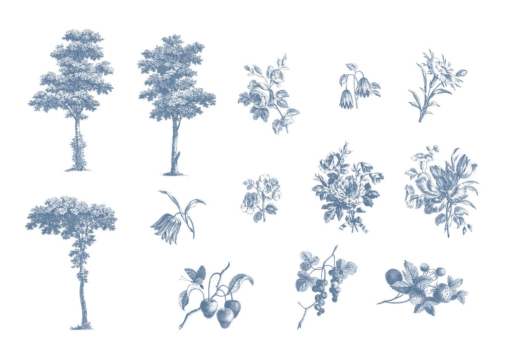 Toile de jouy シームレスパターンとモチーフ【png,pat】