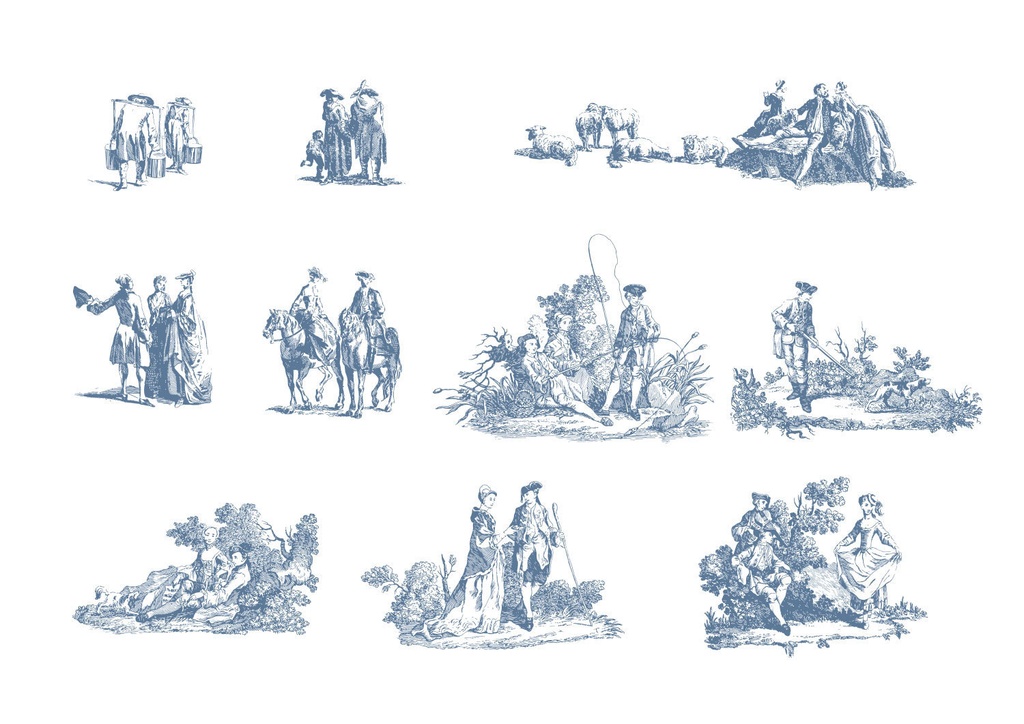Toile de jouy シームレスパターンとモチーフ【png,pat】