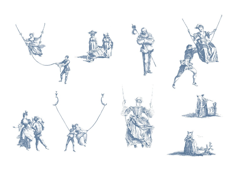 Toile de jouy シームレスパターンとモチーフ【png,pat】