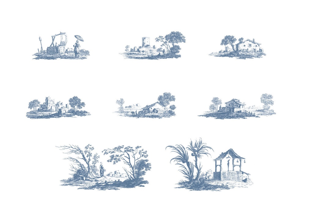 Toile de jouy シームレスパターンとモチーフ【png,pat】