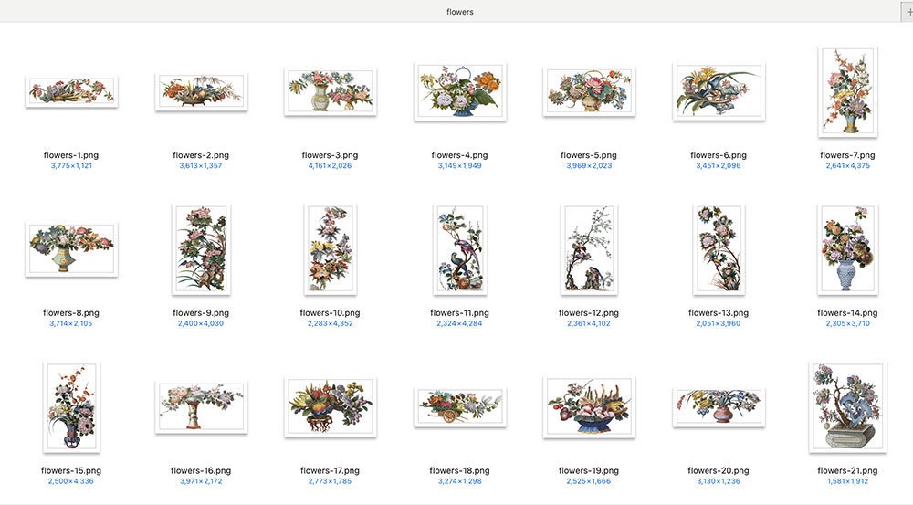 シノワズリの花 Chinoiserie flowers 128枚【png】