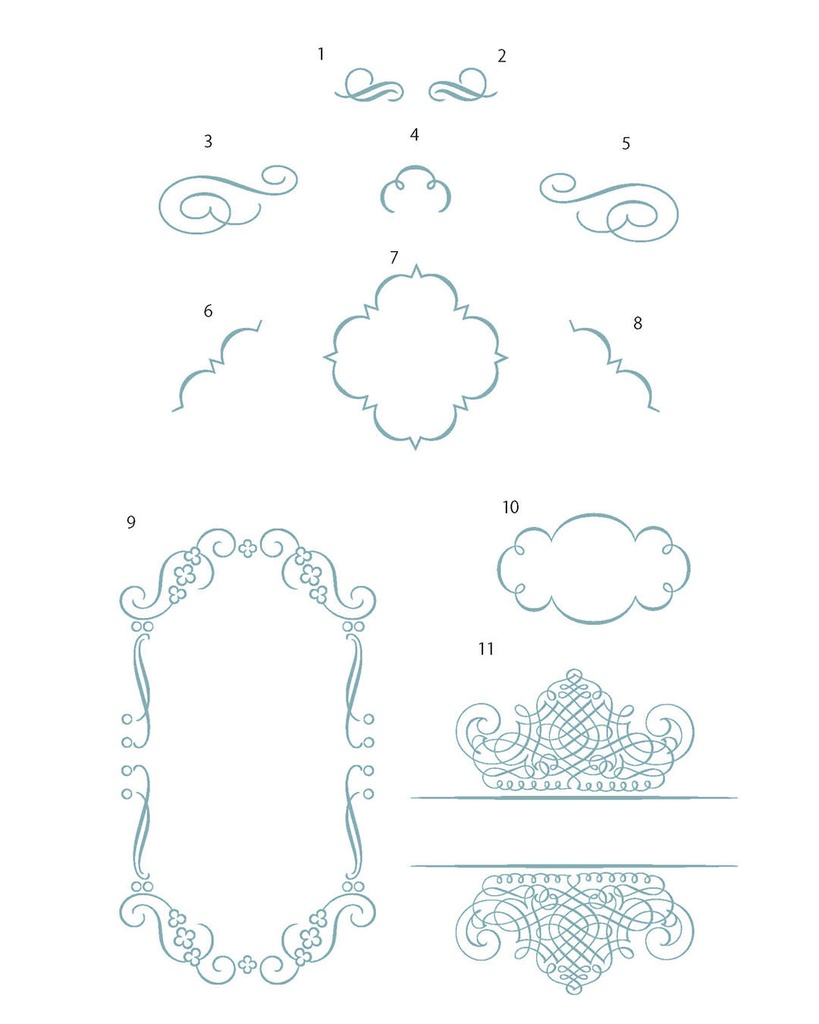 【ベクター】calligraphic flourishes カリグラフィフローリッシュと小さな挿絵とフレーム【png,ai,eps,pdf】