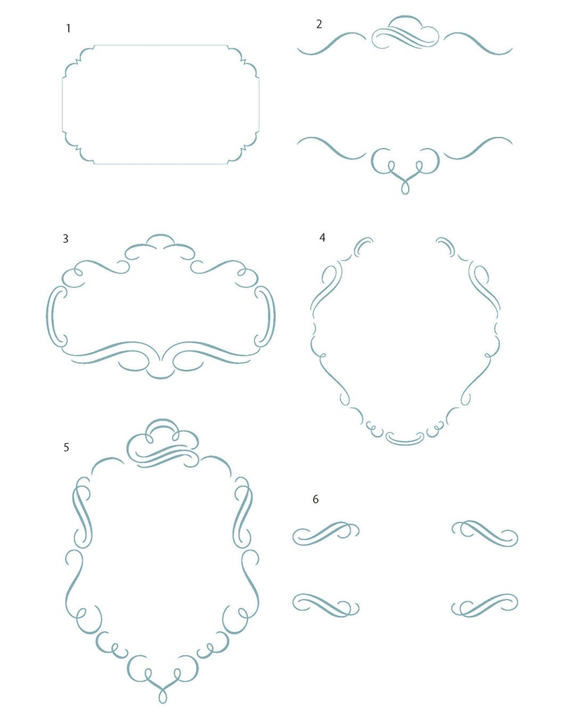 【ベクター】calligraphic flourishes カリグラフィフローリッシュと小さな挿絵とフレーム【png,ai,eps,pdf】