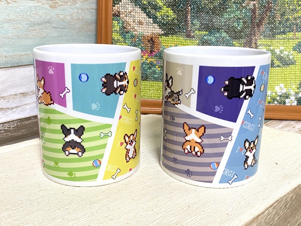 POCHI☆CORGI【マグカップ (パステルカラー/カーディガン) 】