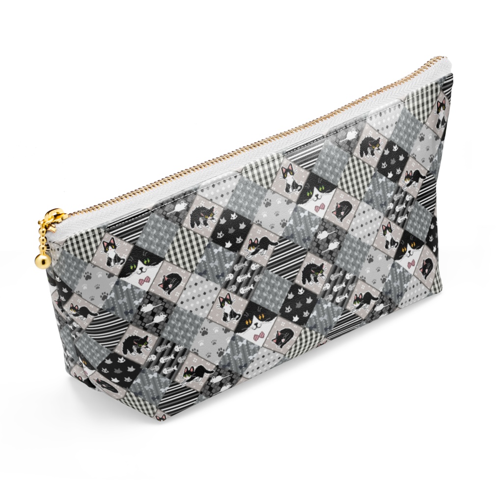 ぽちねこパッチワーク【ポーチ (ブラック) 】