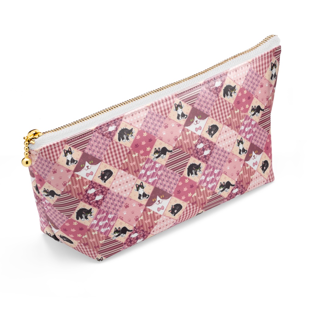 ぽちねこパッチワーク【ポーチ (ピンク) 】