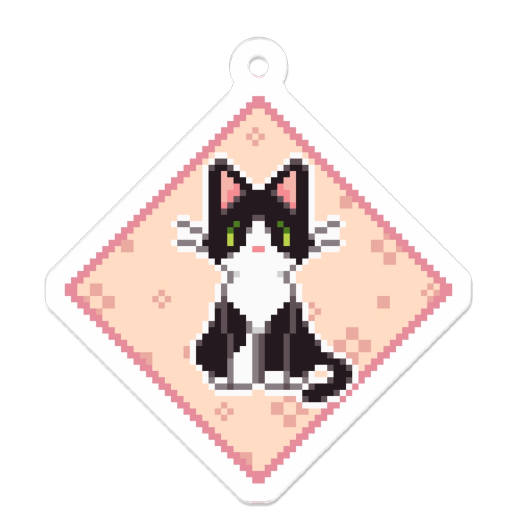 ぽちねこパッチワーク C1【アクリルキーホルダー (ピンク) 】