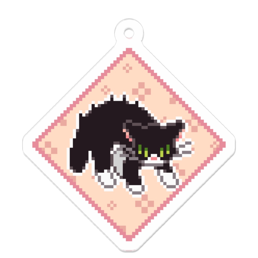 ぽちねこパッチワーク D1【アクリルキーホルダー (ピンク) 】