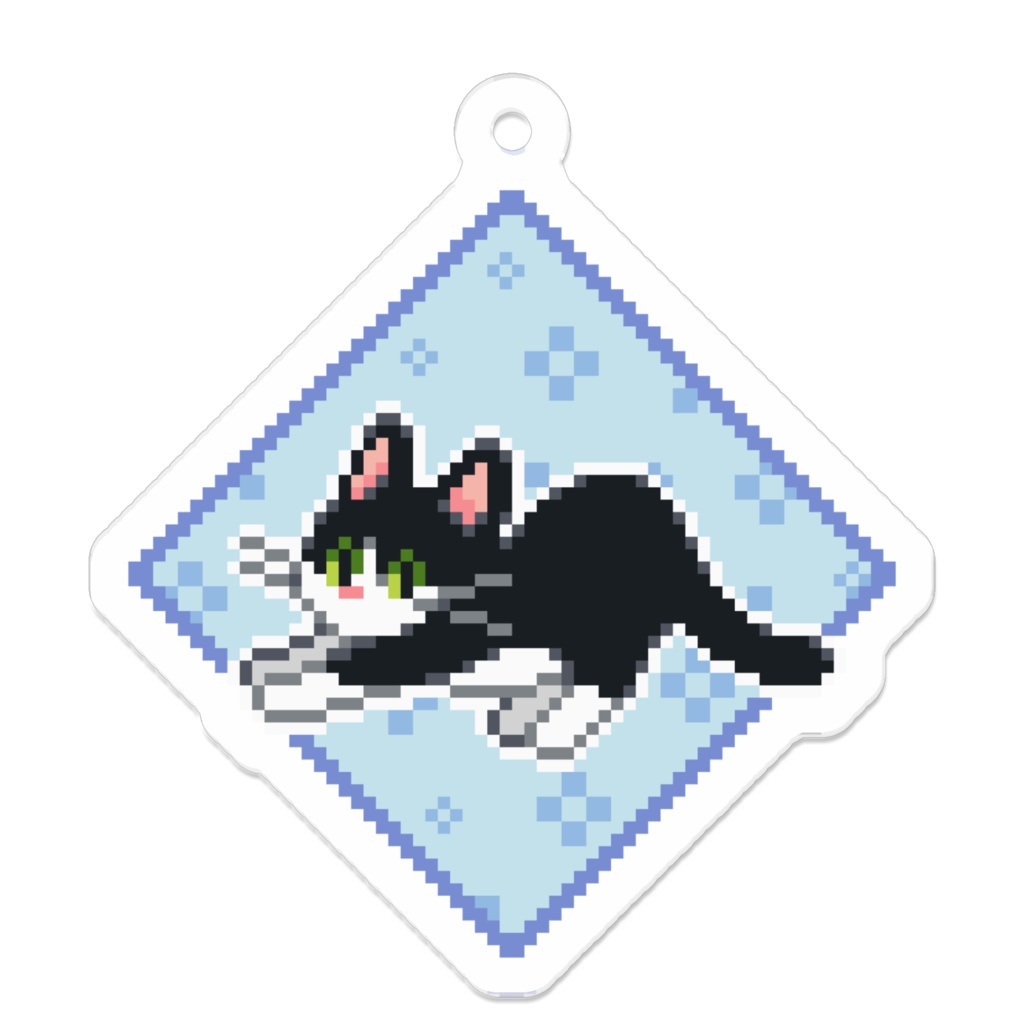 ぽちねこパッチワーク A1【アクリルキーホルダー (ブルー) 】