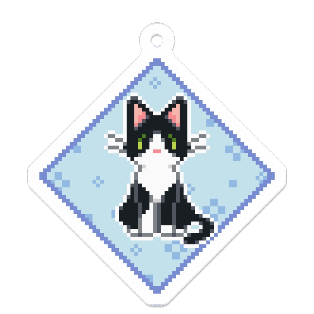 ぽちねこパッチワーク C1【アクリルキーホルダー (ブルー) 】