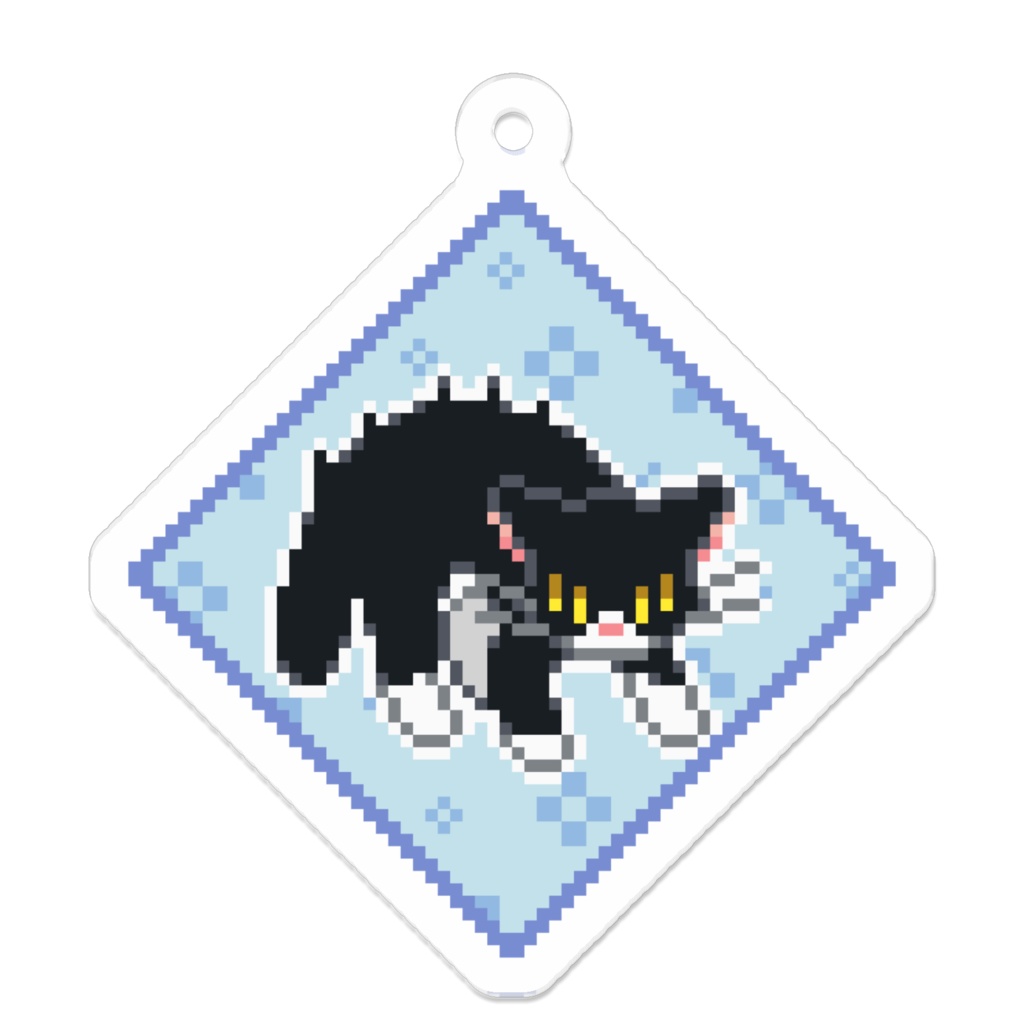 ぽちねこパッチワーク D2【アクリルキーホルダー (ブルー) 】
