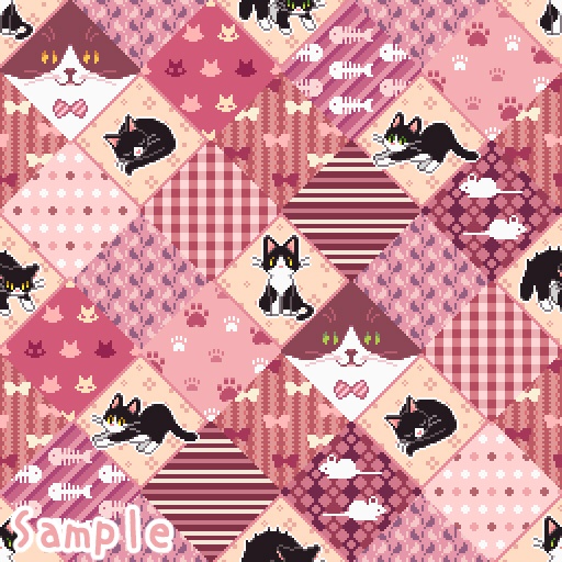 ぽちねこパッチワーク【手帳型Androidケース (ピンク) 】