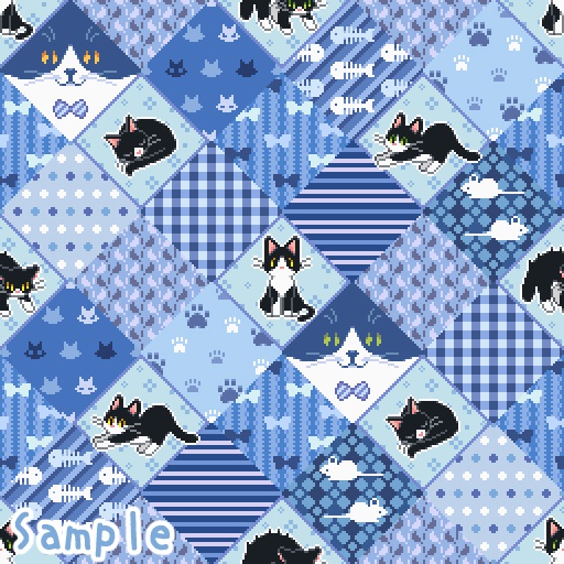 ぽちねこパッチワーク【手帳型Androidケース (ブルー) 】