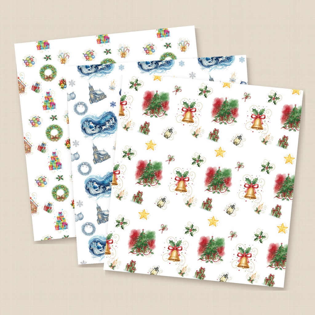 クリスマス デジタルペーパー 水彩 3種セット(クラシック・ウィンター・ポップ)|シームレスパターン(商用利用可)
