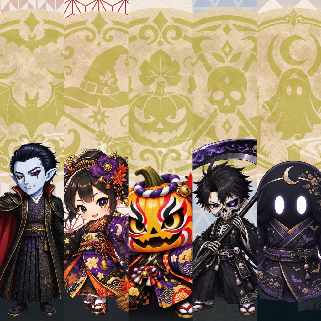 和風ハロウィン|デジタルペーパー&和柄素材セット|Japanese Halloween