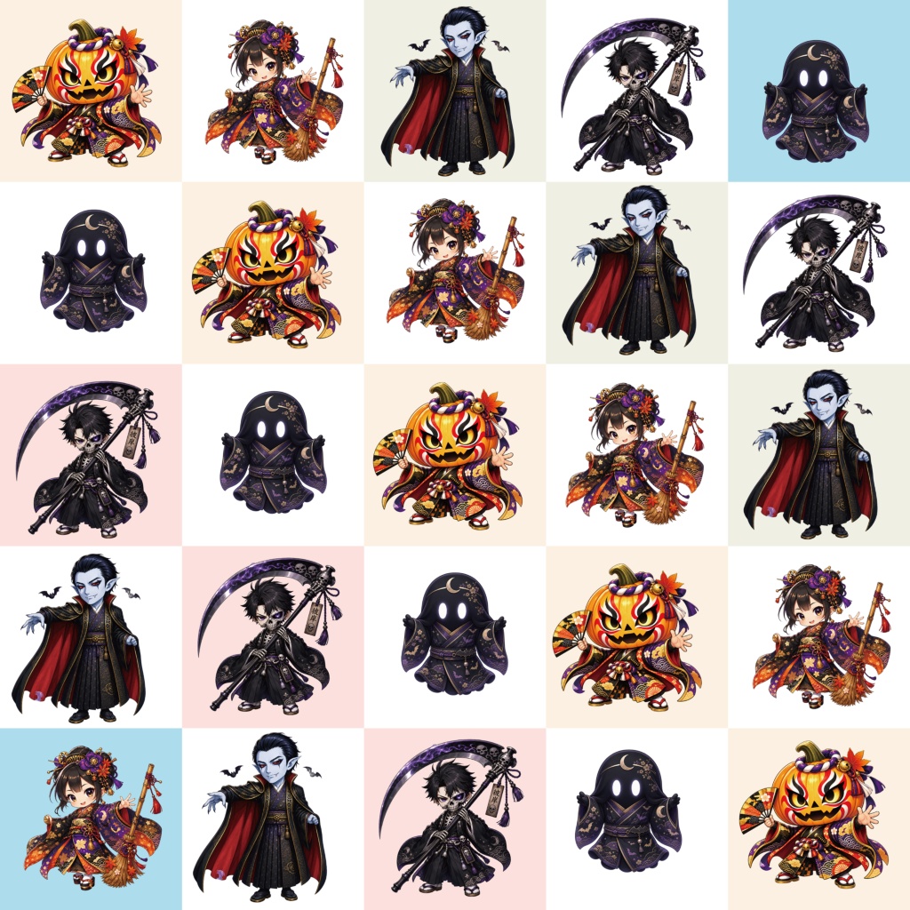和風ハロウィン|デジタルペーパー&和柄素材セット|Japanese Halloween