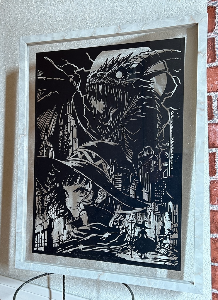 切り絵 ドラゴンVS魔法使い