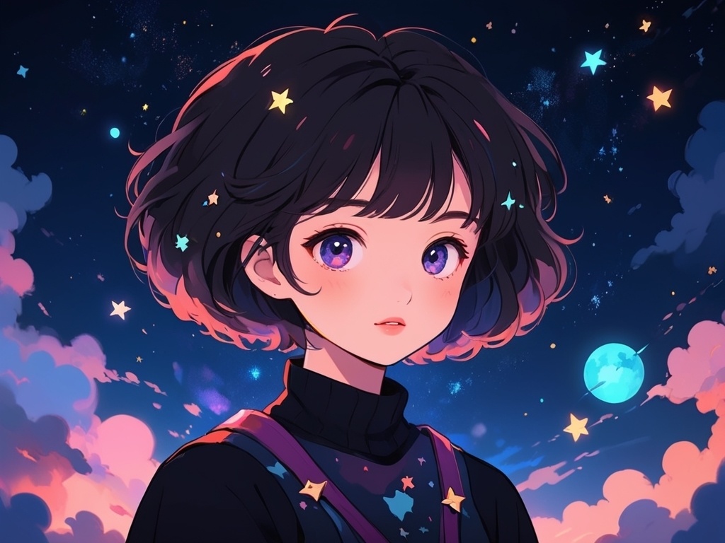 きれいな星イラスト 漫画宇宙少女 - ストックベクター